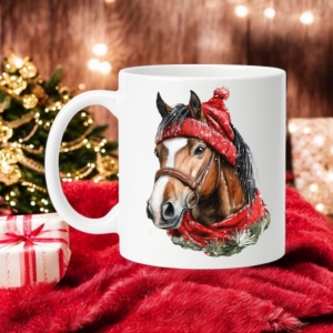 Mug Christmas Chestnut Horse With Beanie