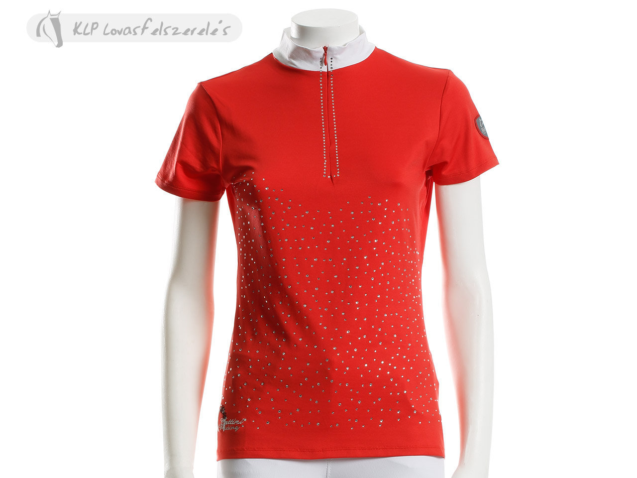 Tattini Ladies Rhinestone Studded Zipped Short Sleeved Stock Shirt