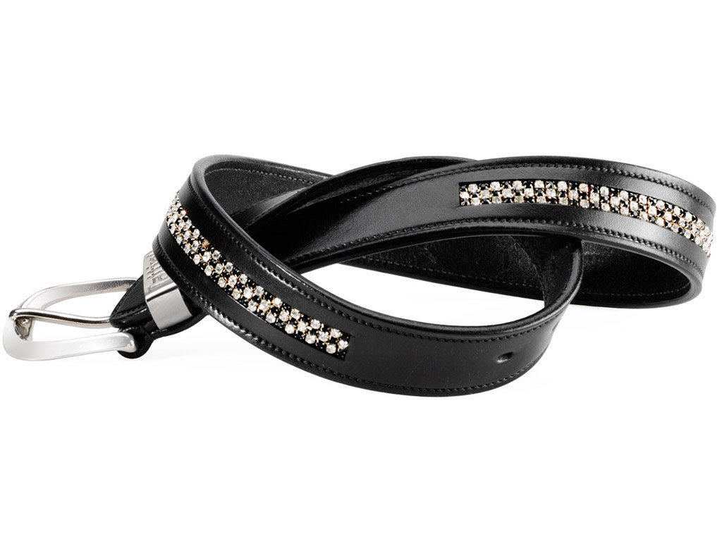 Tattini Eco Leather Ladies Belt Black / White Crystals