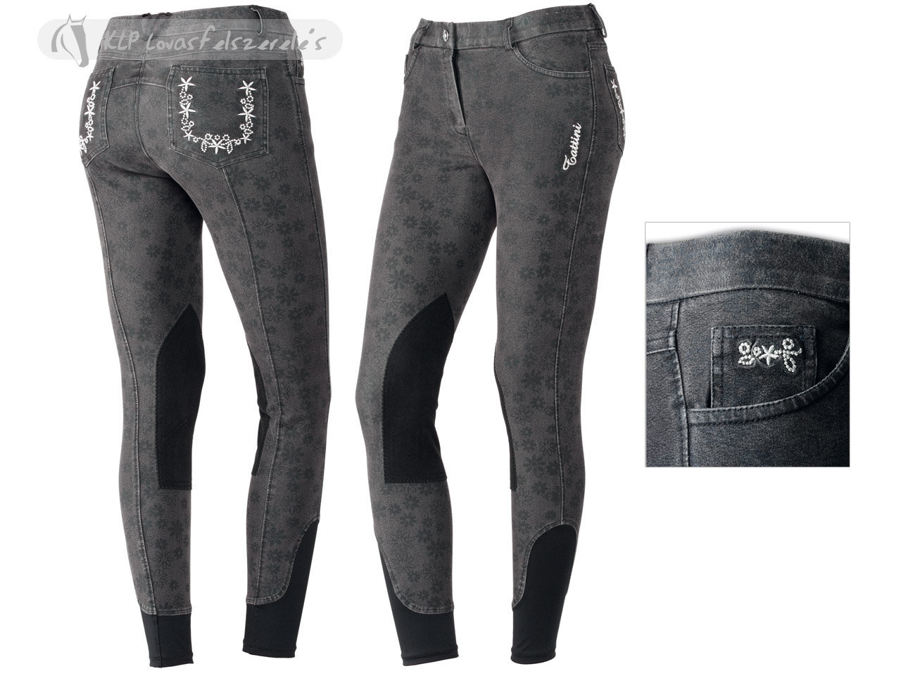 Tattini Denim Flower-Printing Ladies Breeches With Suede Knee Patch