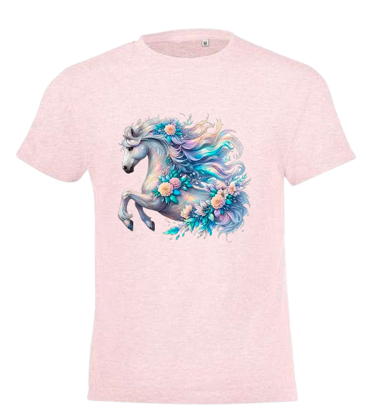 Girl Light Pink T-Shirt With Rainbow Horse